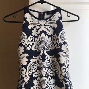 Blue and white patterned dress